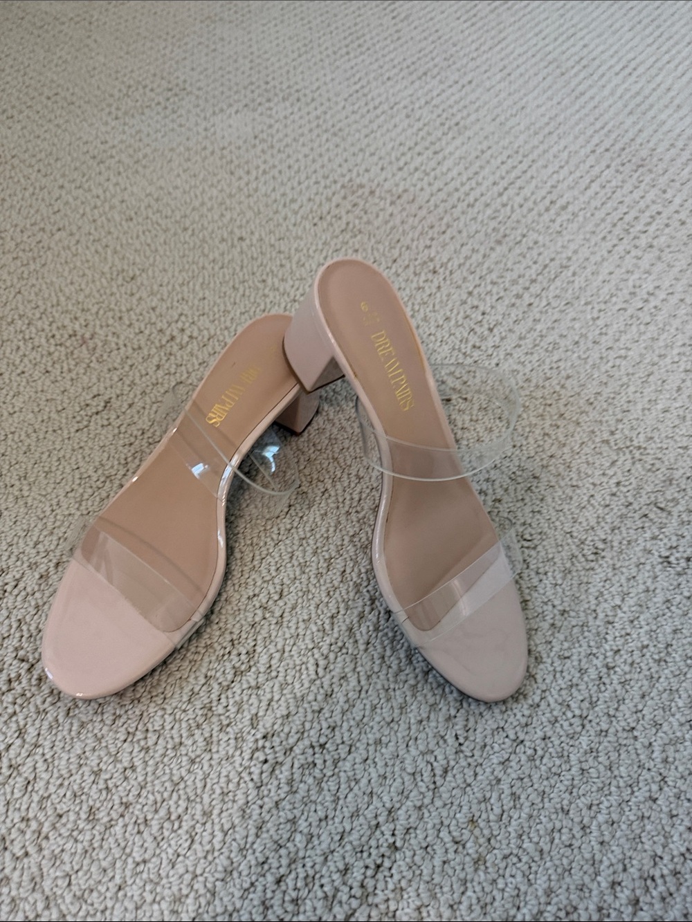 Dream Pairs Blush Nude Clear Strap Block Heel Mules